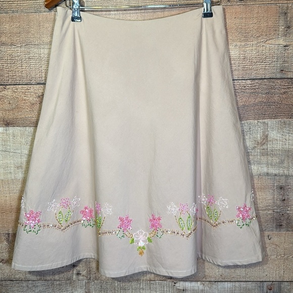 Basil & Maude Khaki Lily Beaded Skirt size 6 A-Line Statement Vintage-inspired - Picture 2 of 7